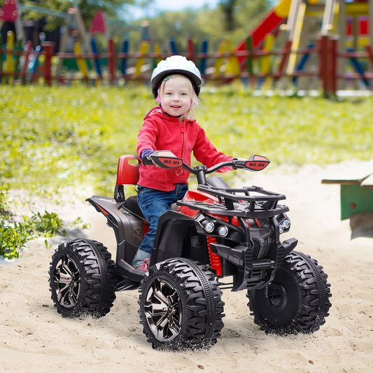 HOMCOM 12V Kids Electric Quad Bike with LED Lights, Music, Backrest, Forward/Backward, Red - ALL4U RETAILER LTD