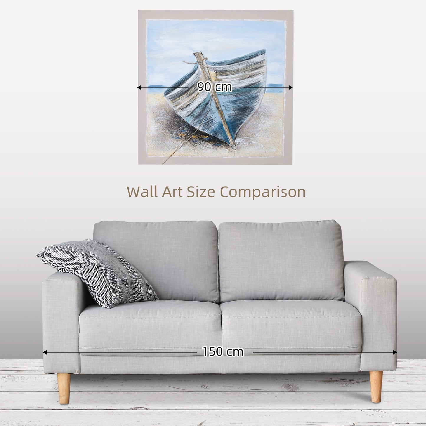 HOMCOM Hand-Painted Blue Boat Canvas Wall Art for Beach-Themed Home Decor, 90 x 90 cm - ALL4U RETAILER LTD