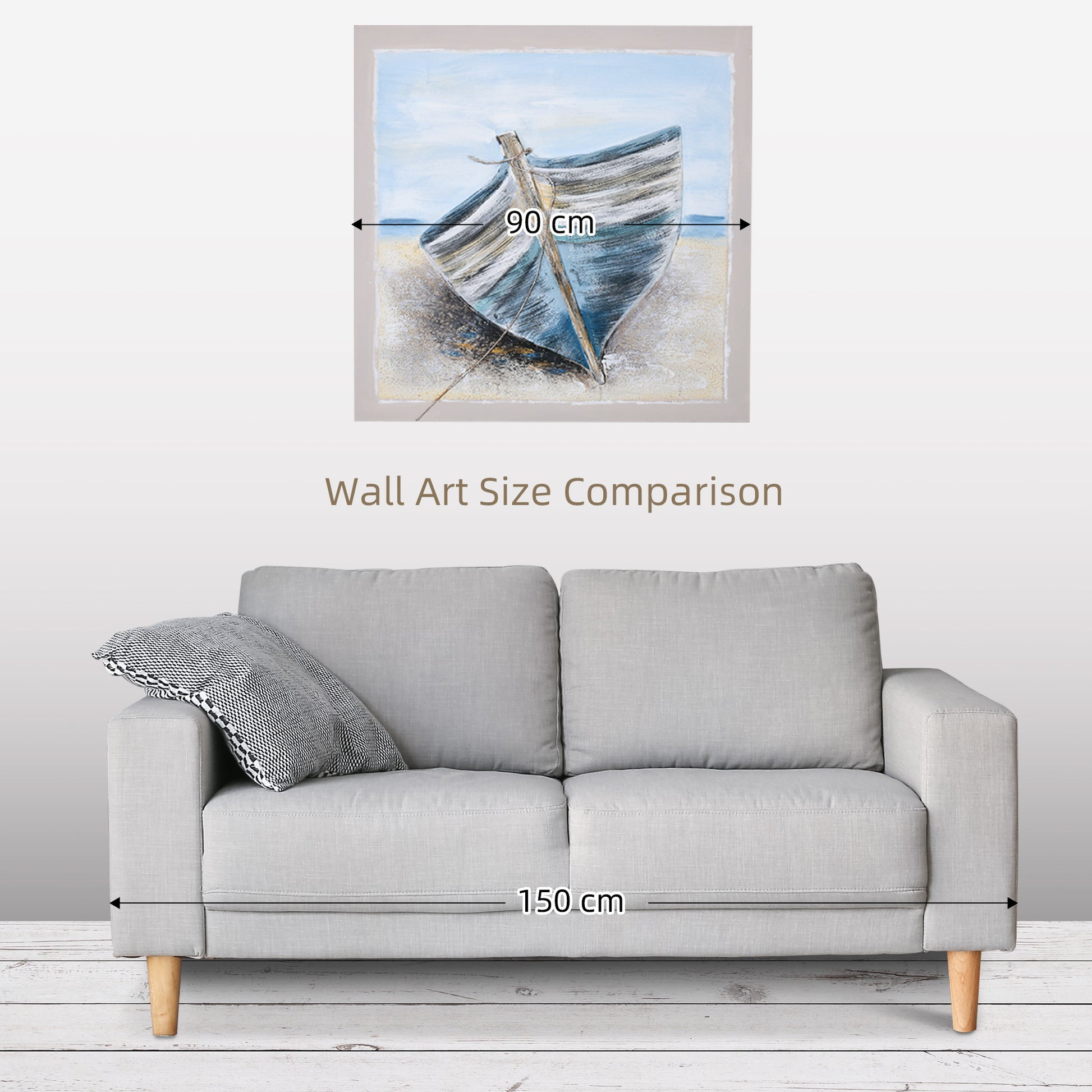 HOMCOM Hand-Painted Blue Boat Canvas Wall Art for Beach-Themed Home Decor, 90 x 90 cm - ALL4U RETAILER LTD