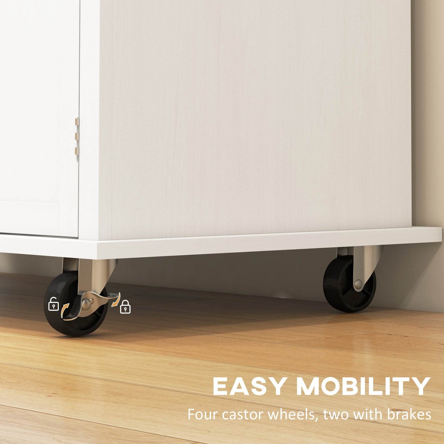 HOMCOM Modern White Kitchen Island Cart with Rubberwood Top, Drawers, and Storage Solutions - ALL4U RETAILER LTD