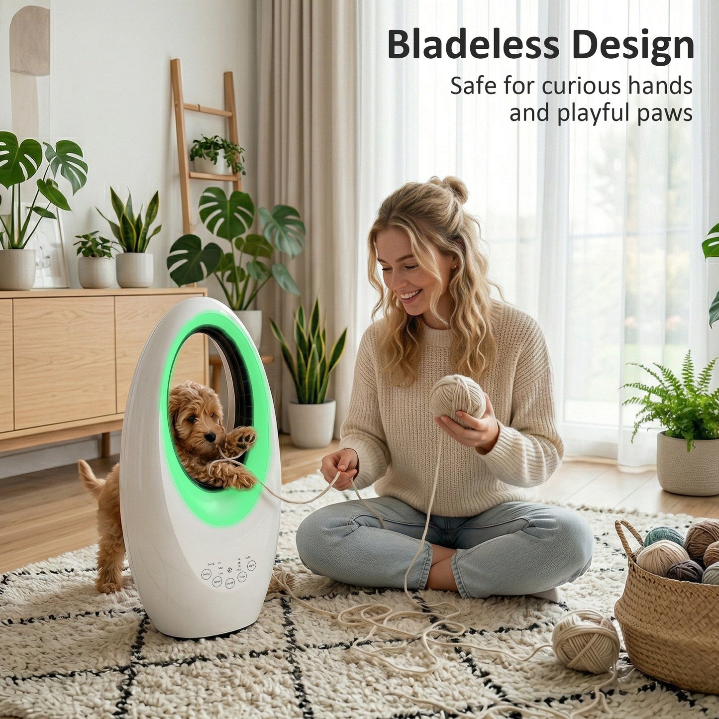 HOMCOM Bladeless Tower Fan Quiet 36dB With 60 Degree Oscillation LED Lights 3 Speeds 7.5H Timer Remote Control