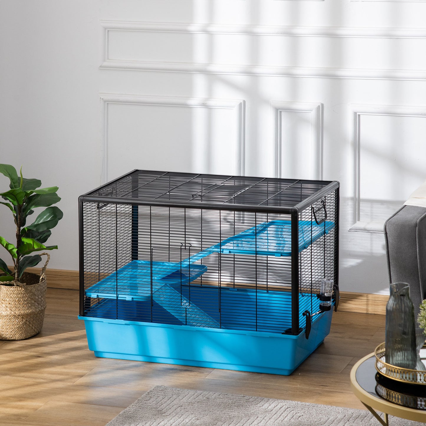 PawHut Light Blue Small Animal Habitat Cage for Guinea Pigs, Hamsters, and Chinchillas with Accessories - 80x48x58 cm - ALL4U RETAILER LTD