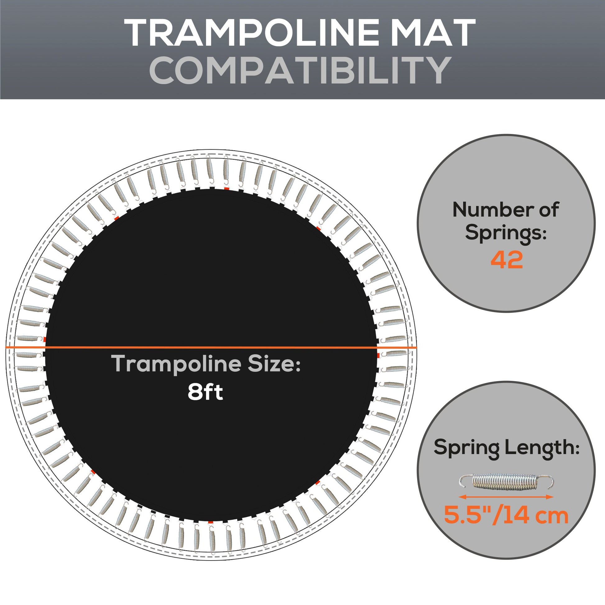 Outsunny Durable 8ft Trampoline Replacement Mat with Spring Pull Tool and 42 V-Hooks, Compatible with 14cm Springs - ALL4U RETAILER LTD