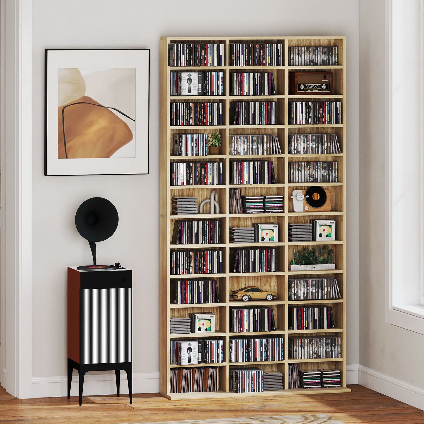 HOMCOM CD and DVD Storage Unit With Adjustable Shelves Oak Tone 102 x 195 cm Home Media Display