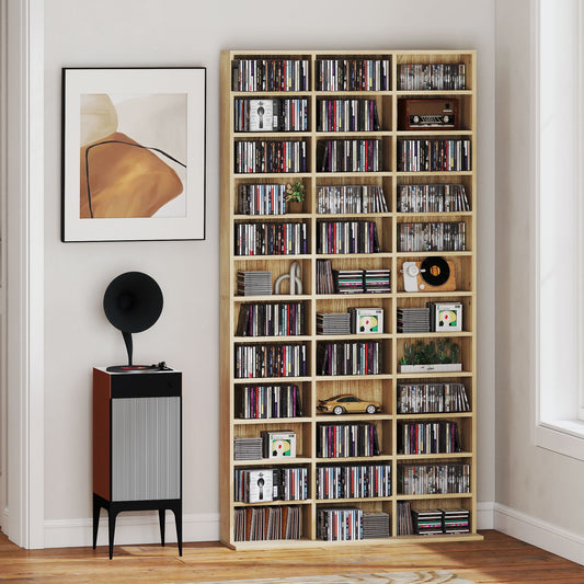 HOMCOM CD and DVD Storage Unit With Adjustable Shelves Oak Tone 102 x 195 cm Home Media Display