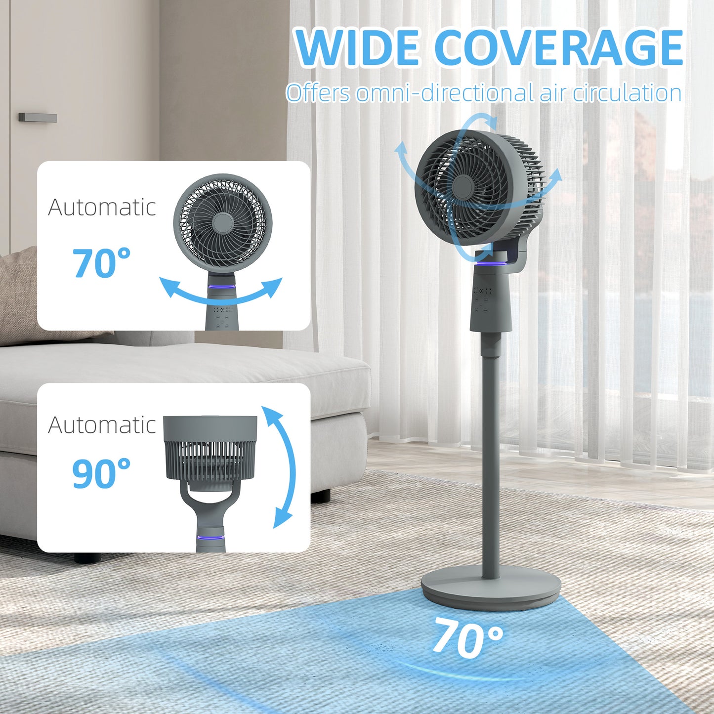 HOMCOM Pedestal Air Circulation Fan With Oscillation Grey Light Off 3 Speeds Ideal For Home And Bedroom Use