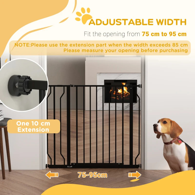 PawHut Wide Dog Safety Gate with Door, Pressure Mount Design - Ideal for Doorways, Hallways, Staircases - Black - ALL4U RETAILER LTD