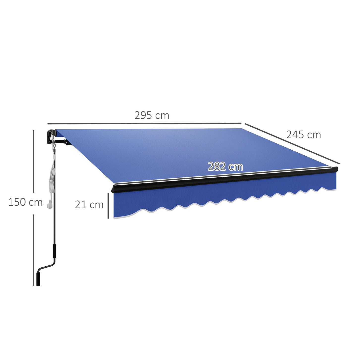 Outsunny 3 x 2.5m Electric Retractable Awning With LED Light And Remote Aluminium Frame UV50+ Blue