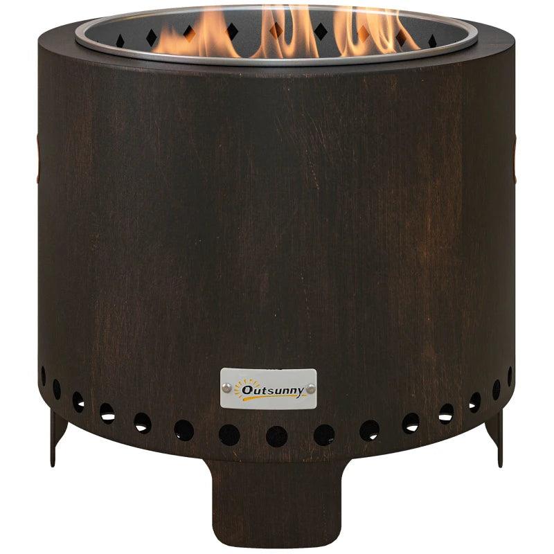 Outsunny Black Metal Smokeless Fire Pit - Stylish Wood-Burning Outdoor Patio Heater - ALL4U RETAILER LTD