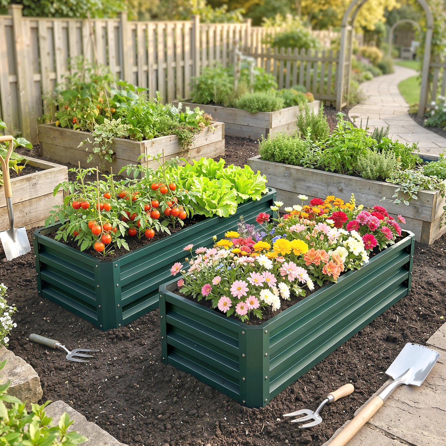 Outsunny Set Of Two 110 x 65cm Steel Planter Boxes Green Raised Garden Planters