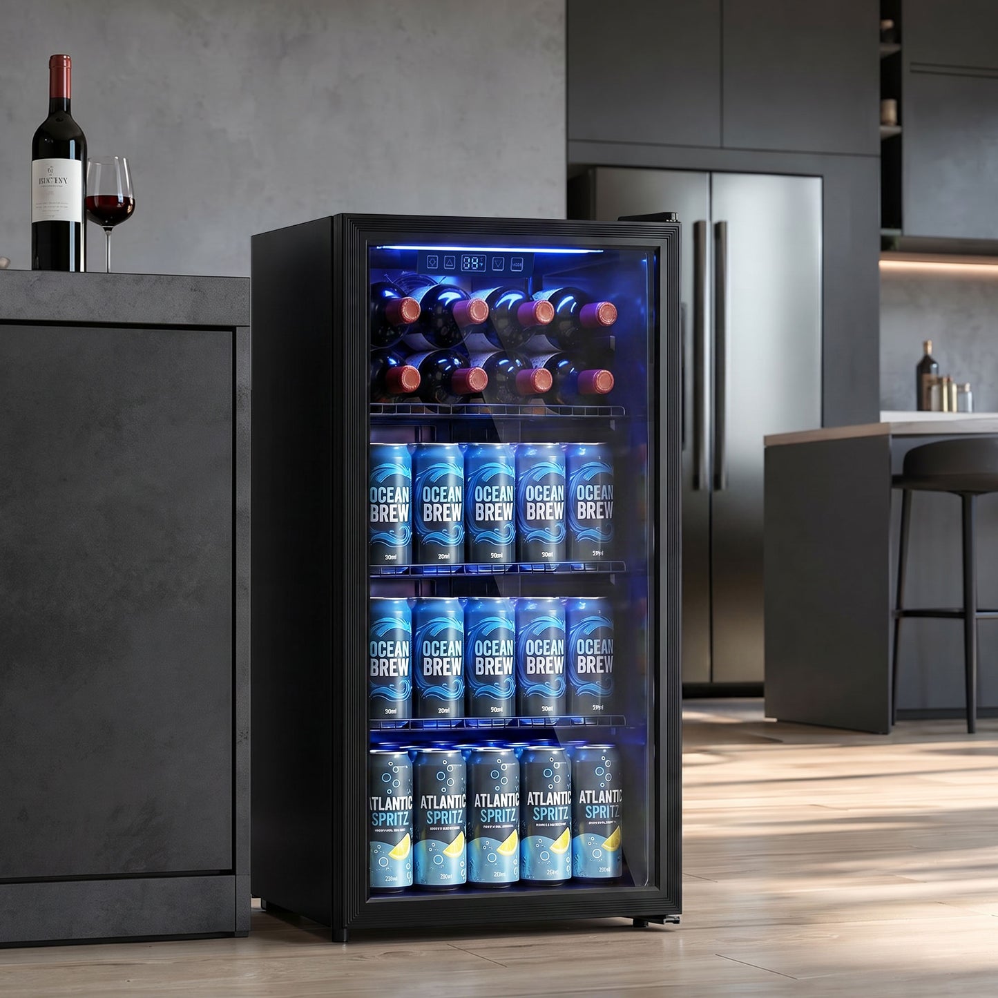 HOMCOM 90L Drinks Fridge 139 Can Under Counter Freestanding Beer Fridge LED Light