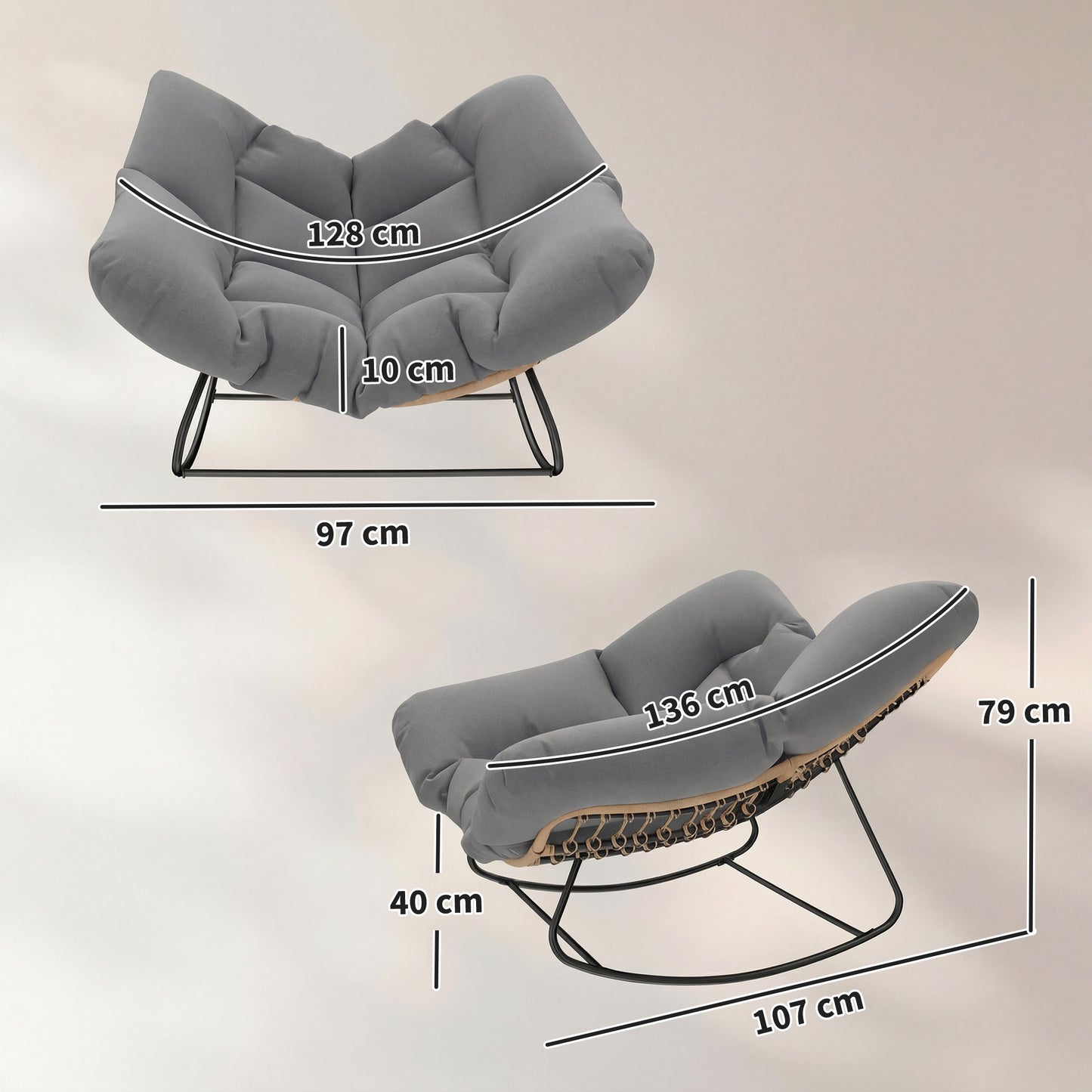 Outsunny Oversized Indoor Outdoor Rocking Egg Chair with Cushion Grey for Living Room Garden Patio