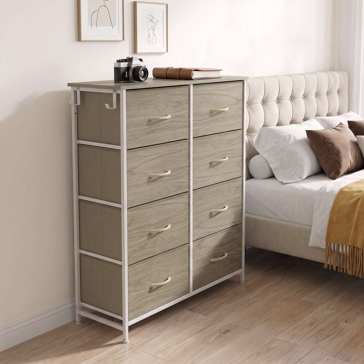 HOMCOM 8 Drawer Fabric Dresser with Side Storage Bag and Hooks