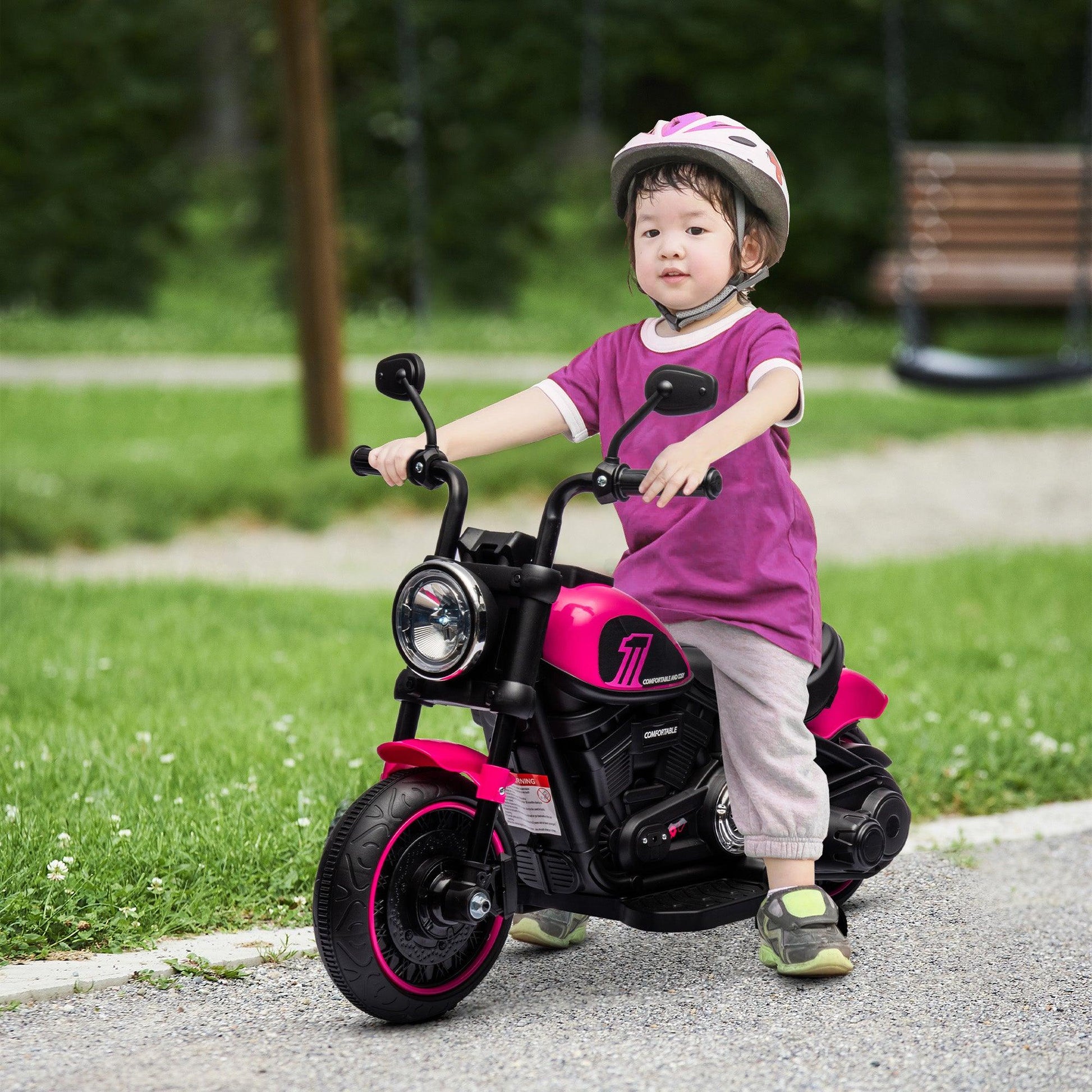 HOMCOM 6V Electric Motorbike with Training Wheels, One-Button Start - Pink - ALL4U RETAILER LTD