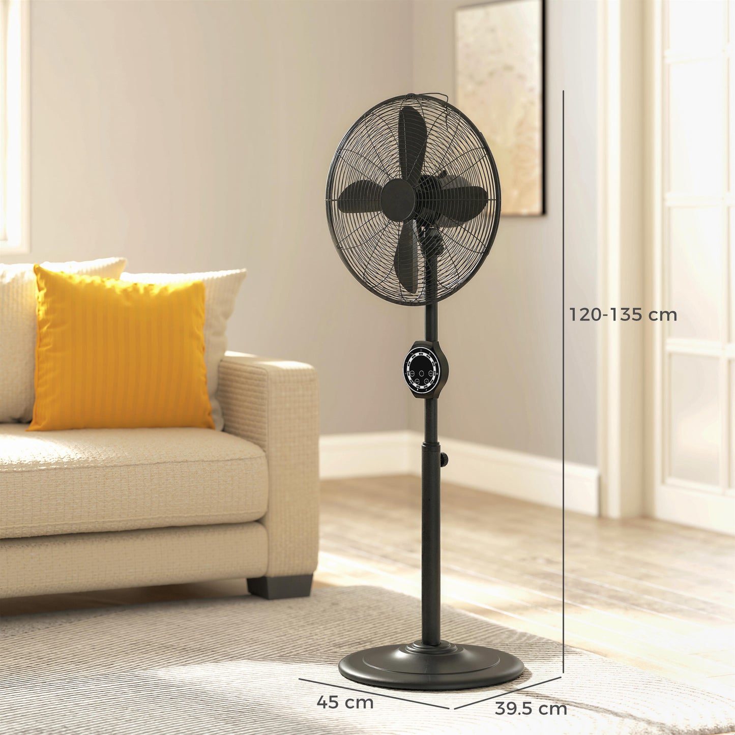 HOMCOM 41 cm Metal Pedestal Fan with Oscillating and Adjustable Height Black for Even Airflow and Quiet Operation
