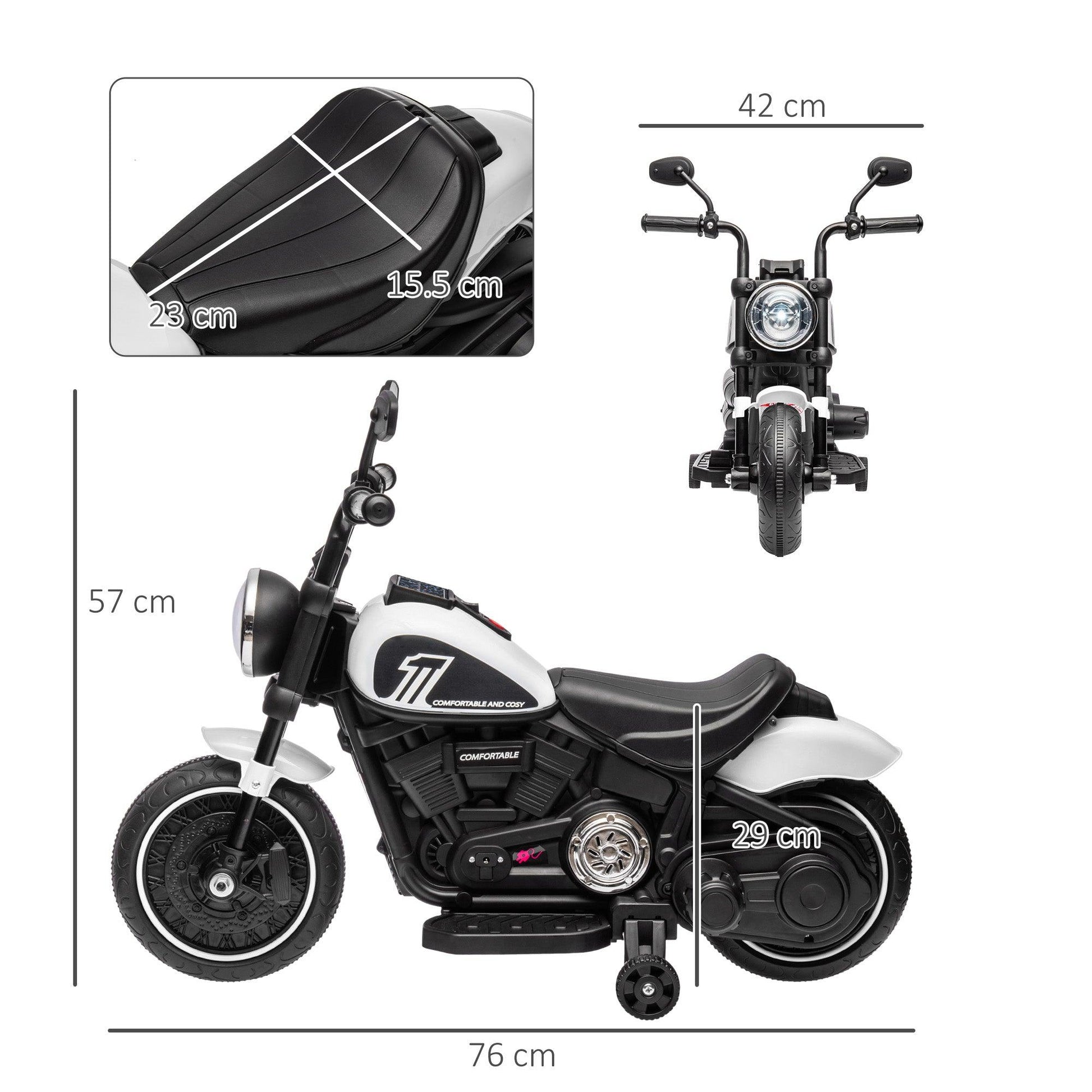 HOMCOM 6V Electric Motorbike with Training Wheels, One-Button Start - White - ALL4U RETAILER LTD