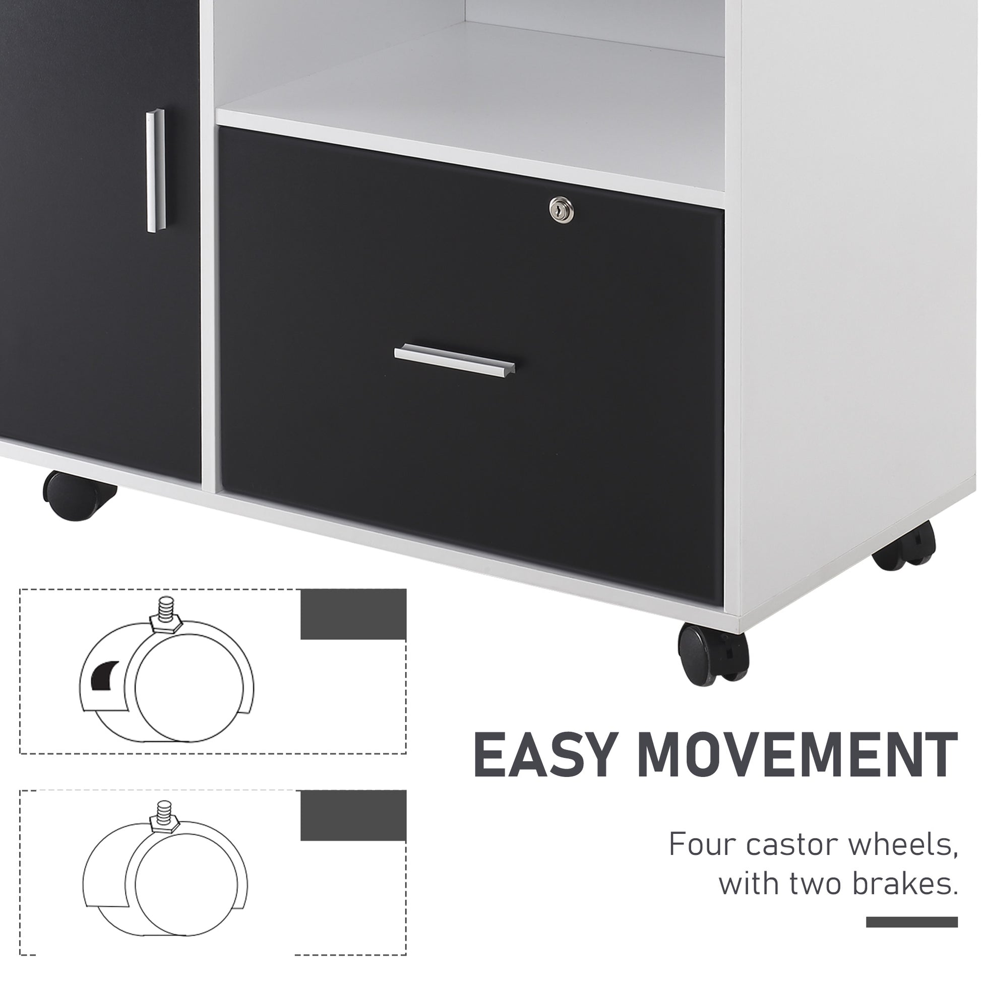 HOMCOM Mobile Lockable Filing Cabinet with Printer Stand and Wheels – Multi-Functional Office Organizer - ALL4U RETAILER LTD