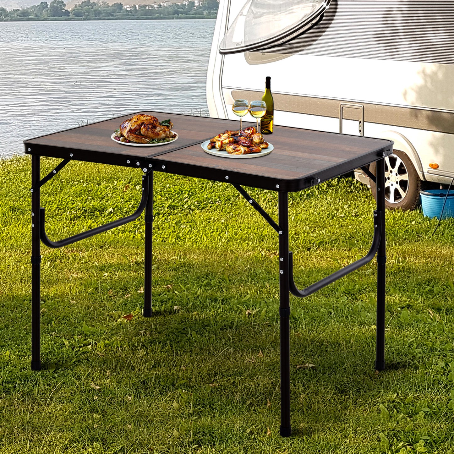 Outsunny 3ft Height Adjustable MDF Folding Camping Table - Improved SEO - ALL4U RETAILER LTD