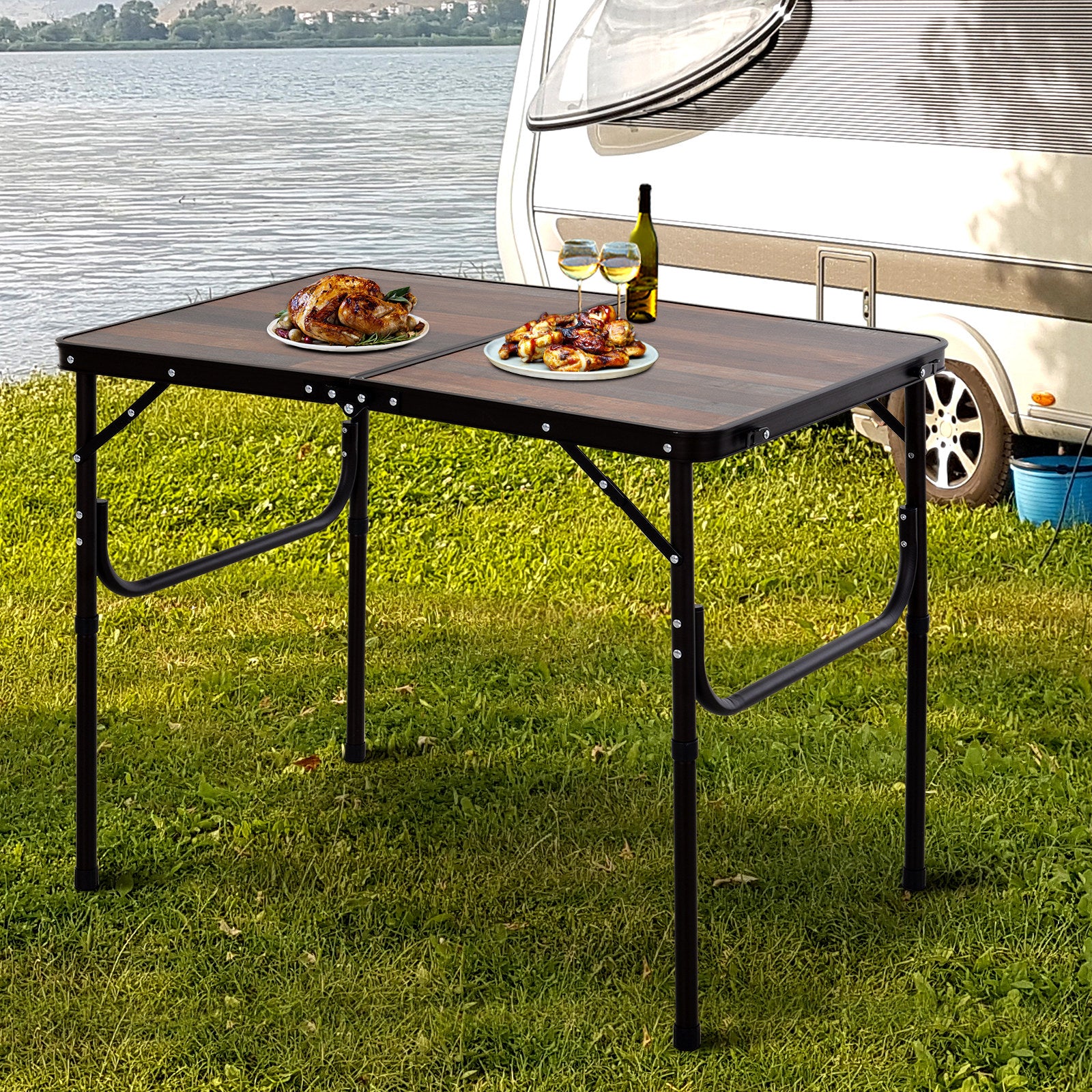 Outsunny 3ft Height Adjustable MDF Folding Camping Table - Improved SEO - ALL4U RETAILER LTD