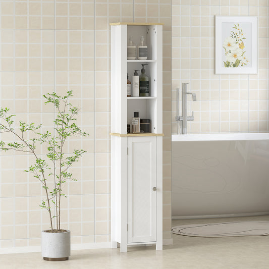 Kleankin Slim Bathroom Storage Cabinet With Three Open Compartments And Adjustable Shelves White 34 x 23 x 165 Cm