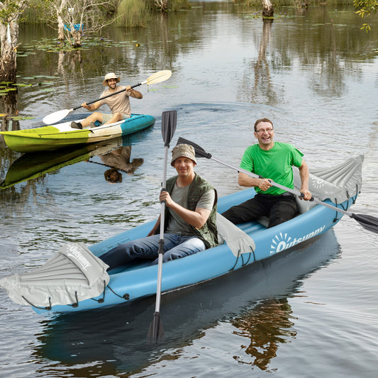 Outsunny Two-Person Inflatable Kayak Set with Air Pump and Aluminium Paddles - Blue, 318 x 80 x 50cm - ALL4U RETAILER LTD