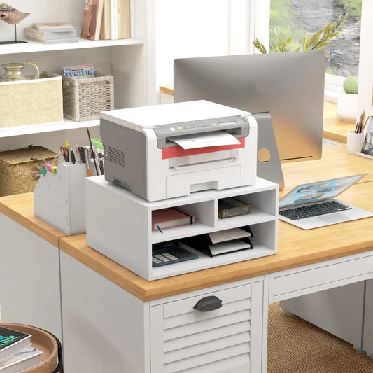 HOMCOM White Three-Compartment Printer Storage Cabinet – Office Organizer - ALL4U RETAILER LTD