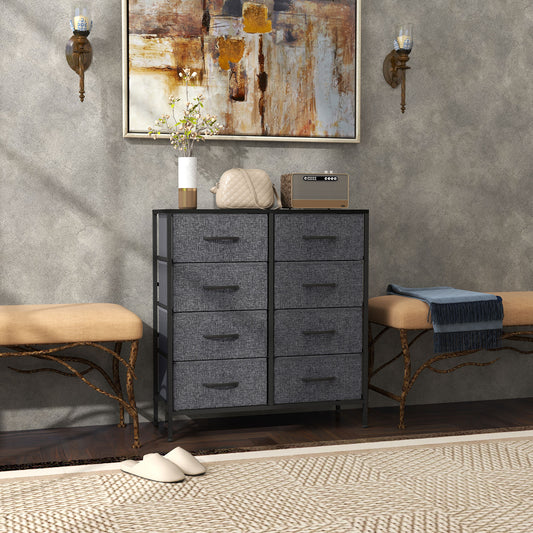 HOMCOM Fabric Chest Of Drawers With 8 Fabric Drawers Steel Frame Wooden Top For Nursery Living Room Hallway Black