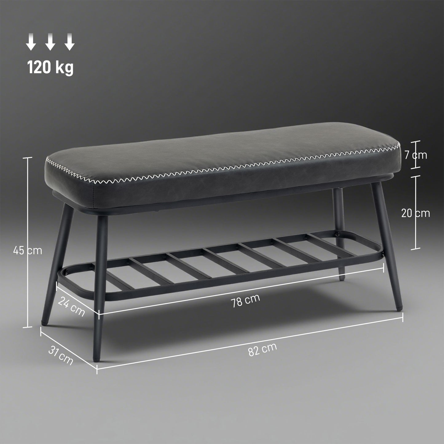 HOMCOM PU Leather Shoe Storage Bench With Cushioned 7 Cm Seat Charcoal Grey Holds Up To 120 Kg