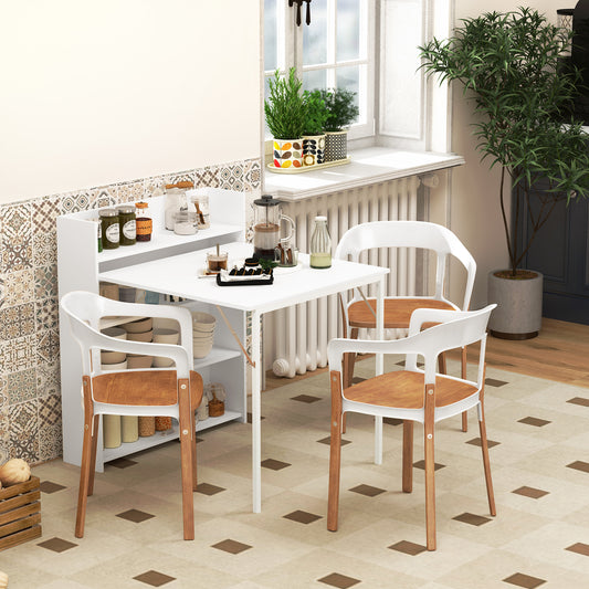 HOMCOM Extendable Folding Dining Table With 4 Tier Shelves Drop Leaf Kitchen Table White