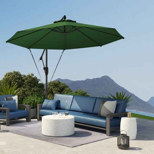 Outsunny 3m Cantilever Parasol With Cover And Wind Straps Banana Patio Umbrella Crank Tilt UPF50Plus Green