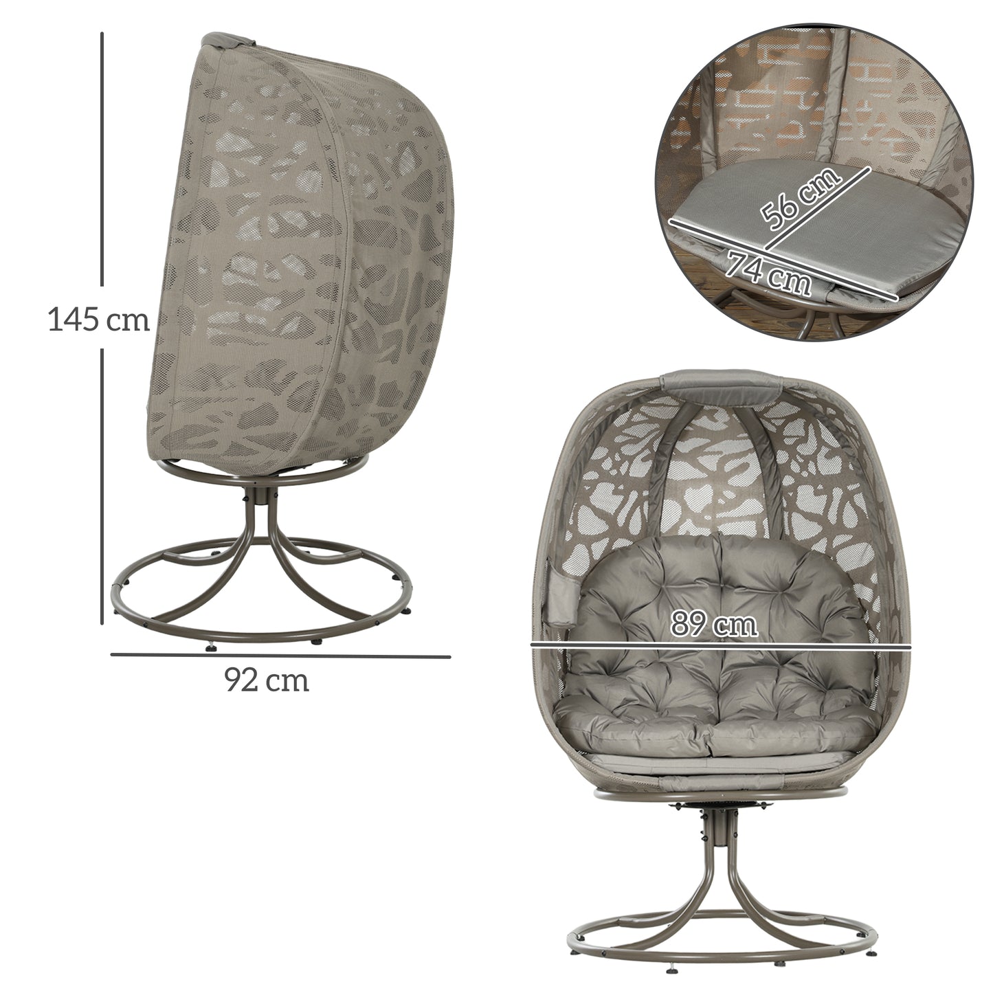 Outsunny Swivel Egg Chair With Cushions And Metal Frame Foldable Basket Seat Indoor Outdoor Lounge Chair Sand Brown