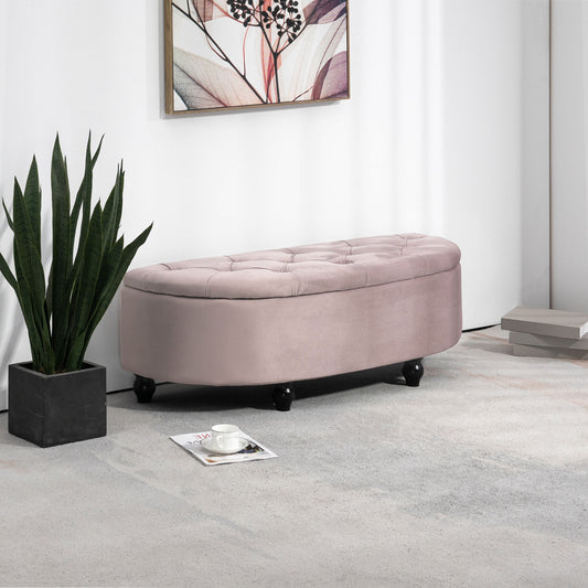 HOMCOM Elegant Pink Velvet Storage Ottoman Bench with Tufted Upholstery and Rubberwood Legs - ALL4U RETAILER LTD