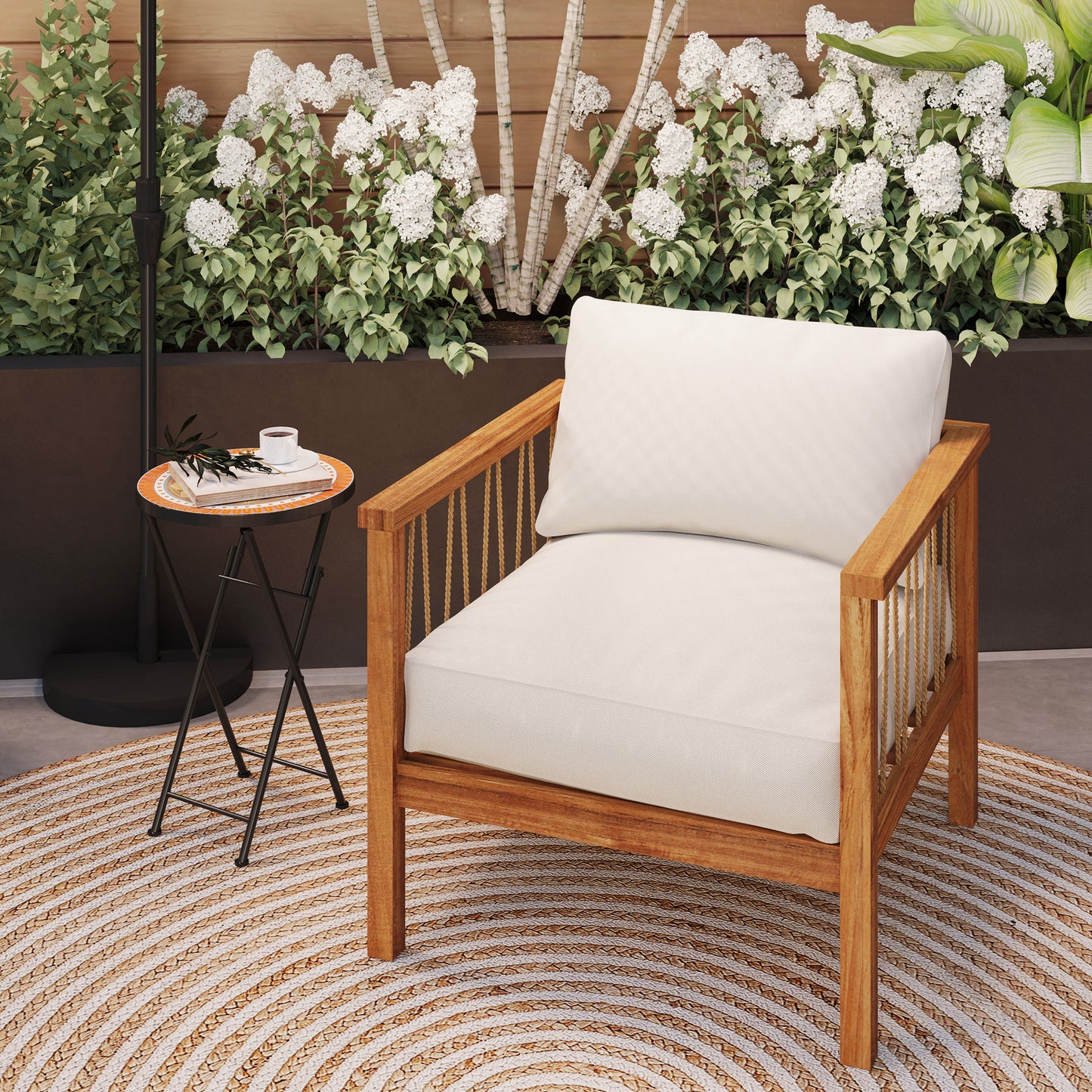 Outsunny Mosaic Outdoor Garden Table 35.5cm Round Folding Coffee Table With Metal Frame For Balcony Terrace Orange