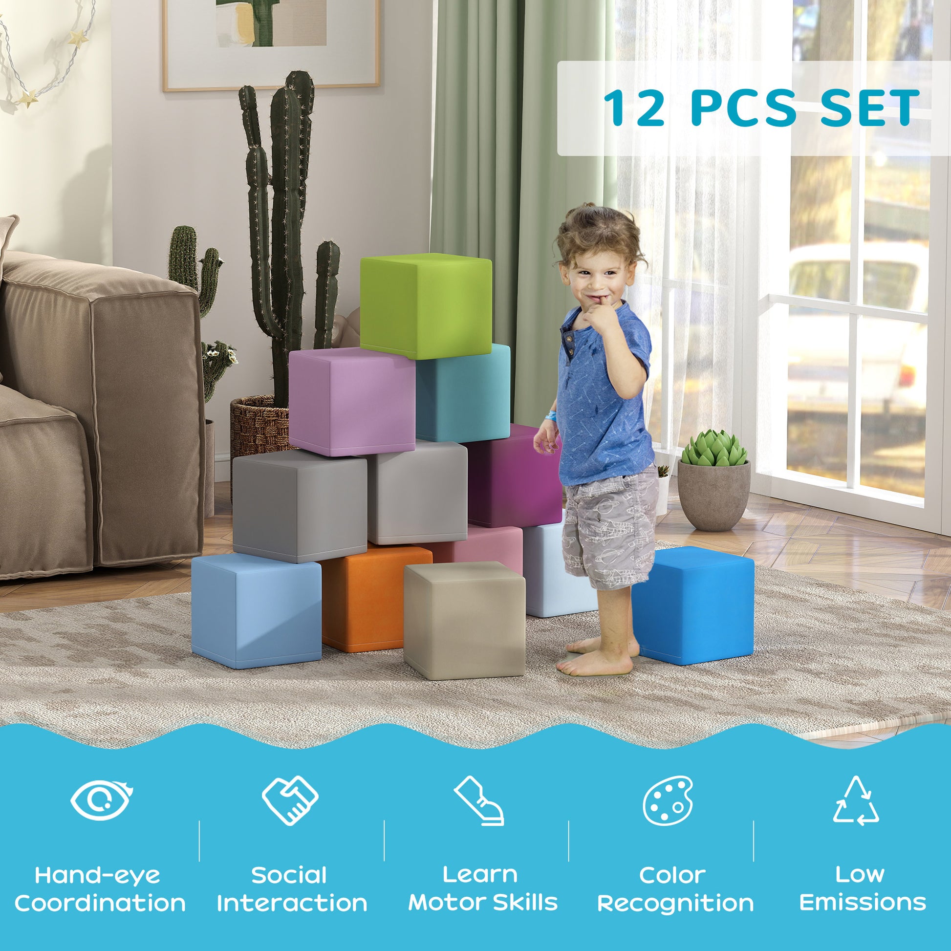 Colorful Soft Foam Play Blocks Set for Kids - 12 Piece Building and Stacking Toy - ALL4U RETAILER LTD