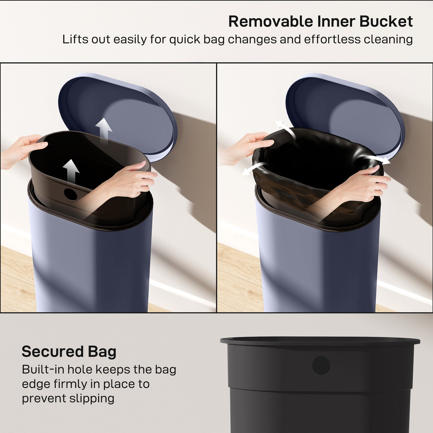 HOMCOM 30 L Modern Curved Kitchen Bin With Silent Soft Close Lid Grey Finish Fingerprint Resistant Metal Pedal Operated