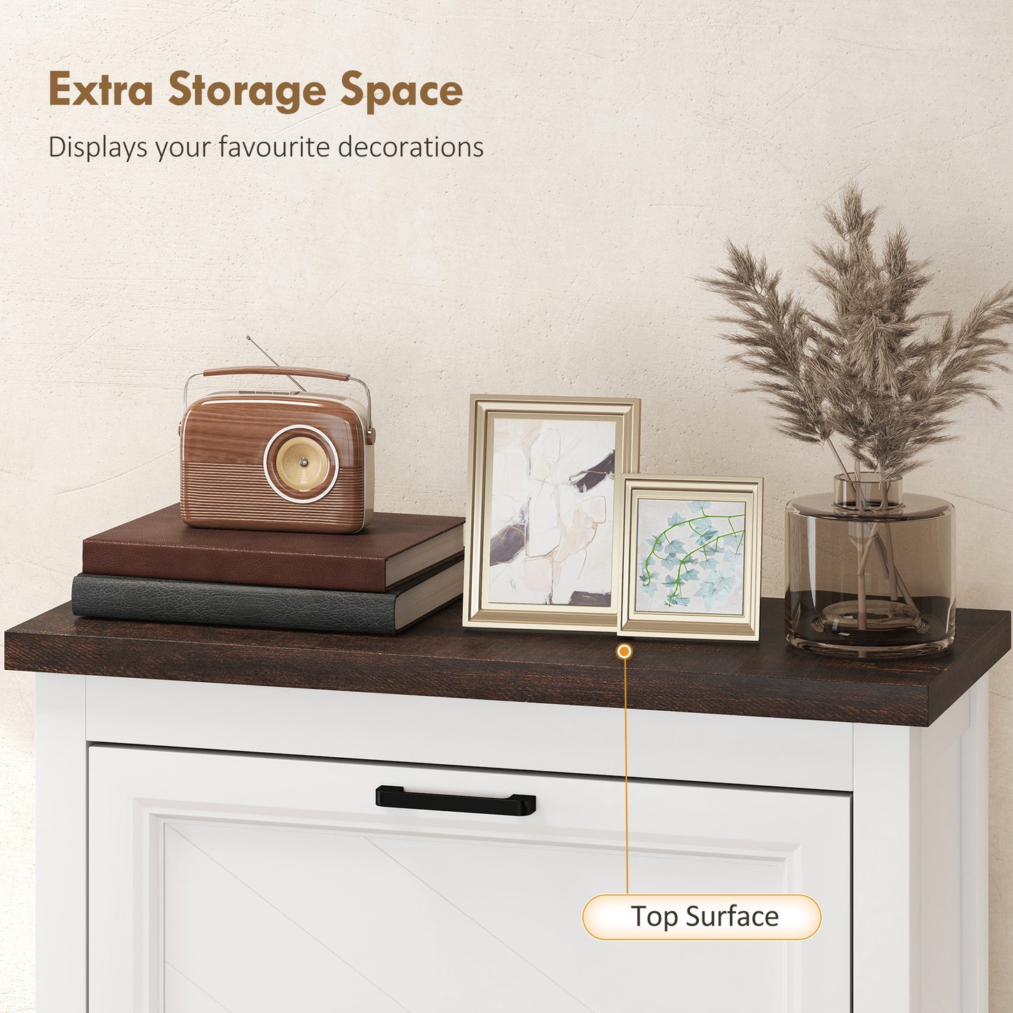 Homcom Shoe Cabinet With Three Flip Drawers Farmhouse Narrow Shoe Storage Cabinet White With Adjustable Shelves