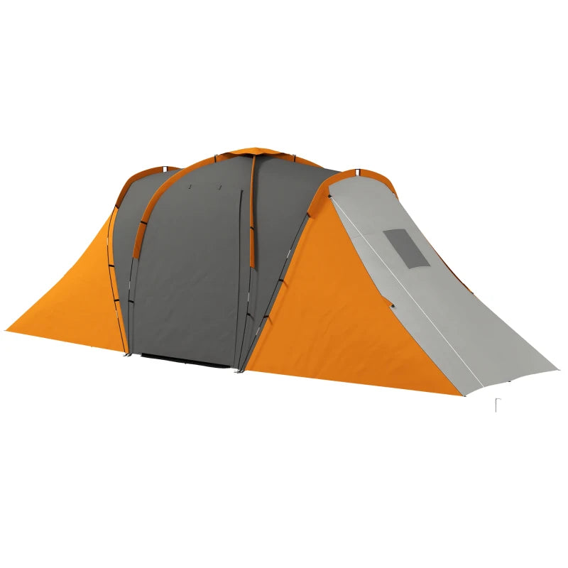 Outsunny Large Camping Tent with 2 Bedrooms, Living Area | 2000mm Waterproof, Portable 4-6 Person Tent in Orange | Includes Convenient Carry Bag - ALL4U RETAILER LTD