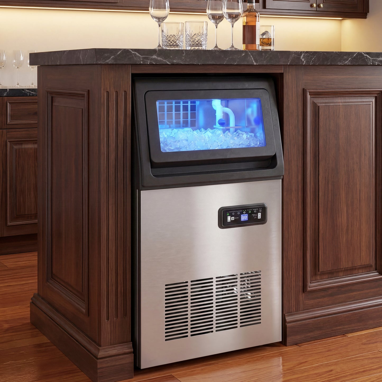 HOMCOM Commercial Ice Maker Machine 36 Kg Per Day Stainless Steel Under Counter Or Freestanding Silver