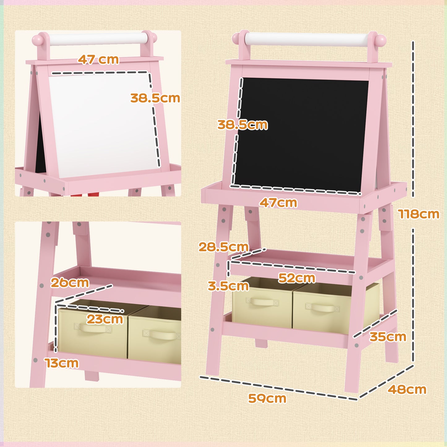 Pink 3-in-1 Kids Easel with Magnetic Whiteboard, Chalkboard, and Paper Roll - AIYAPLAY by Aosom UK - ALL4U RETAILER LTD