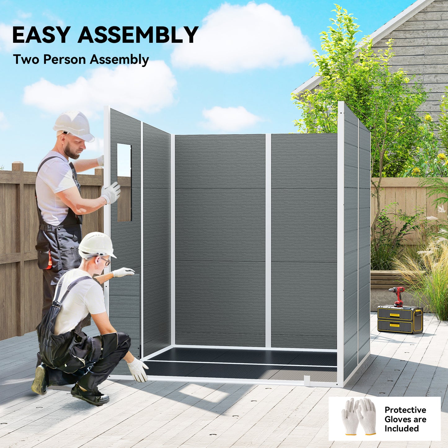 Outsunny 6x6 Ft Plastic Garden Shed With Floor Two Windows Vents Lockable Double Doors Grey Wood Effect