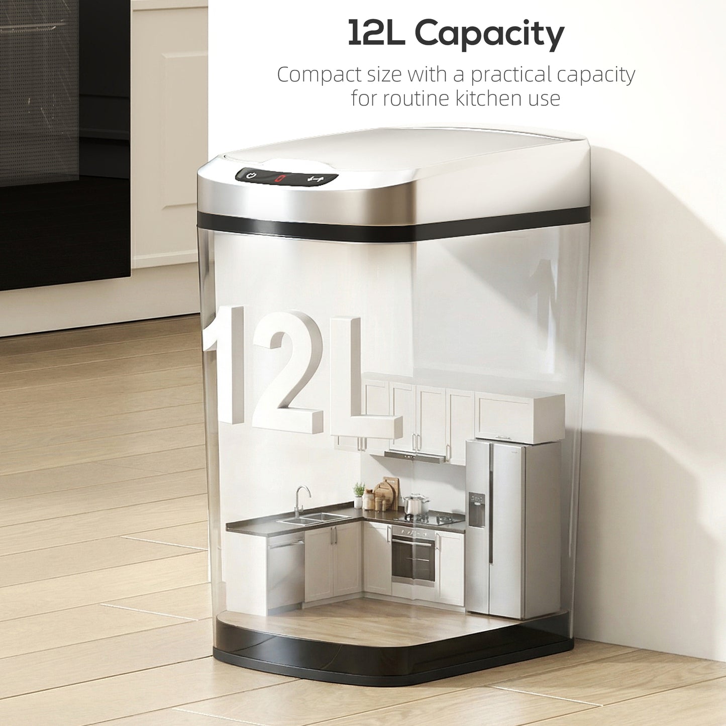 HOMCOM 12L Sensor Bin With Touchless Motion And Manual Button Fingerprint Resistant Stainless Steel Kitchen Bin Silver