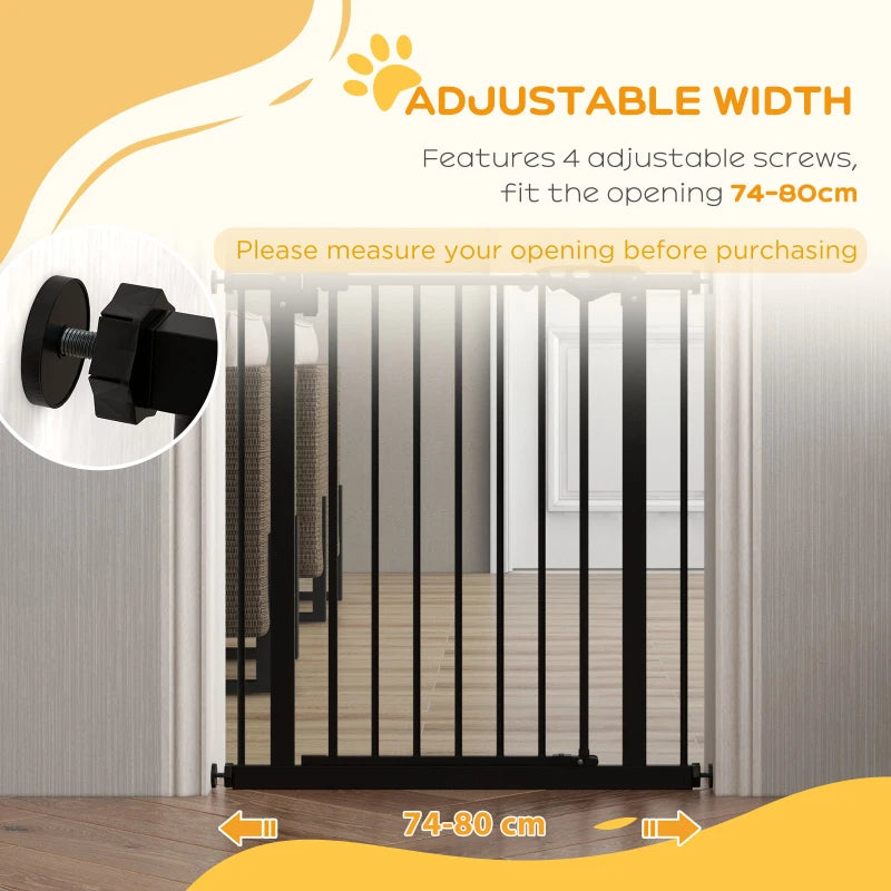 PawHut Metal Adjustable Dog Gate - Black, Expandable from 74-80cm Width - ALL4U RETAILER LTD