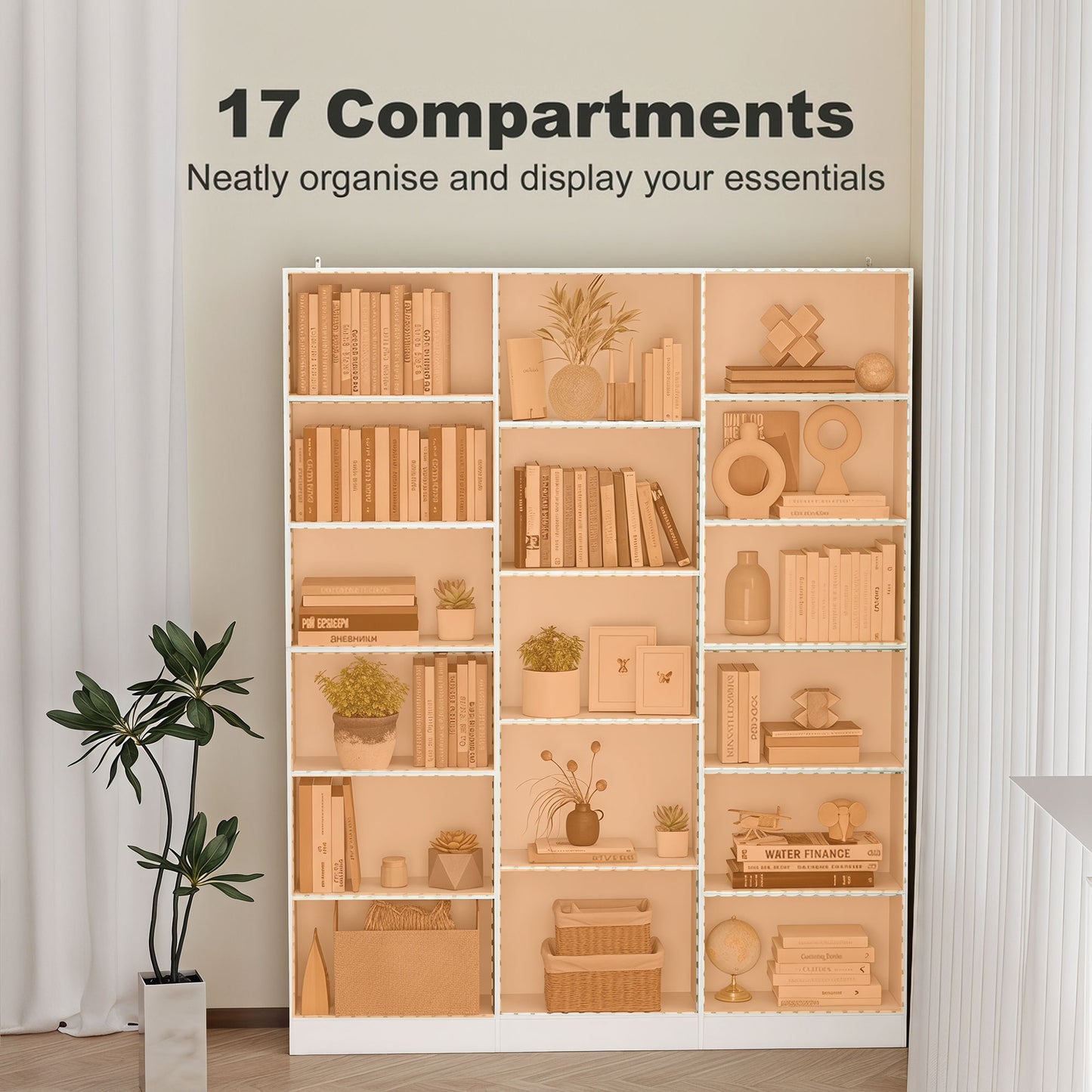 HOMCOM 6 Tier Bookcase with Open Storage Slim Depth White Bookshelf with Adjustable Shelves and Anti Tipping Hardware