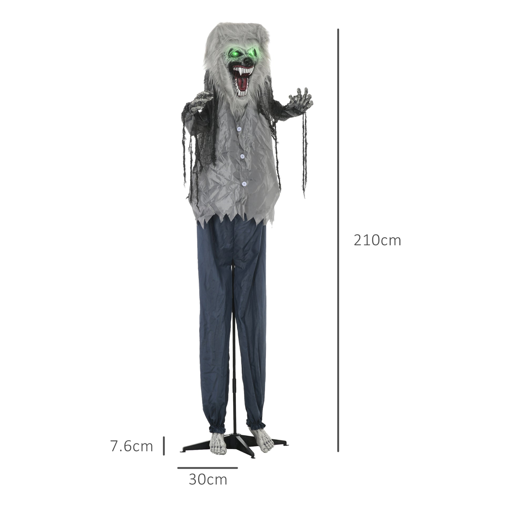 HOMCOM Spine-Chilling 83" Animated Skeleton Werewolf with Sound and Light Effects for Halloween Decor - ALL4U RETAILER LTD