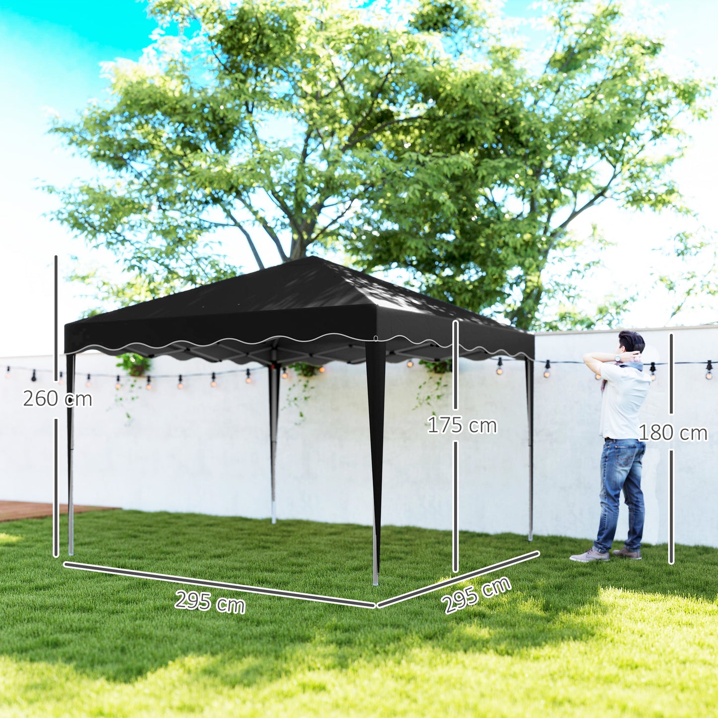 Outsunny 3m Pop Up Gazebo With Adjustable Height And Carry Bag Black Outdoor Garden Shade