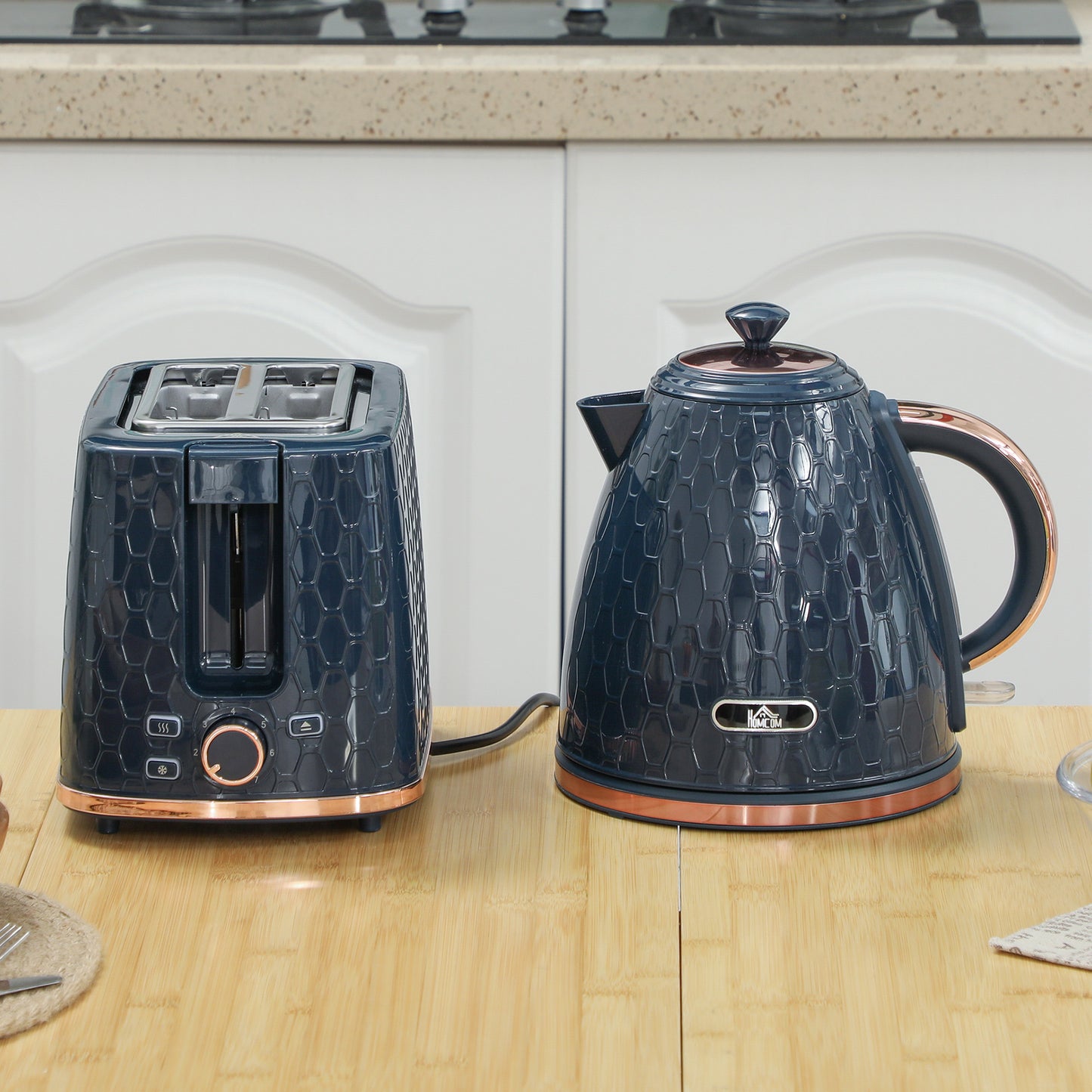 HOMCOM 1.7L 3000W Fast Boil Kettle And 2 Slice Toaster Set With Auto Shut Off And Browning Controls In Blue