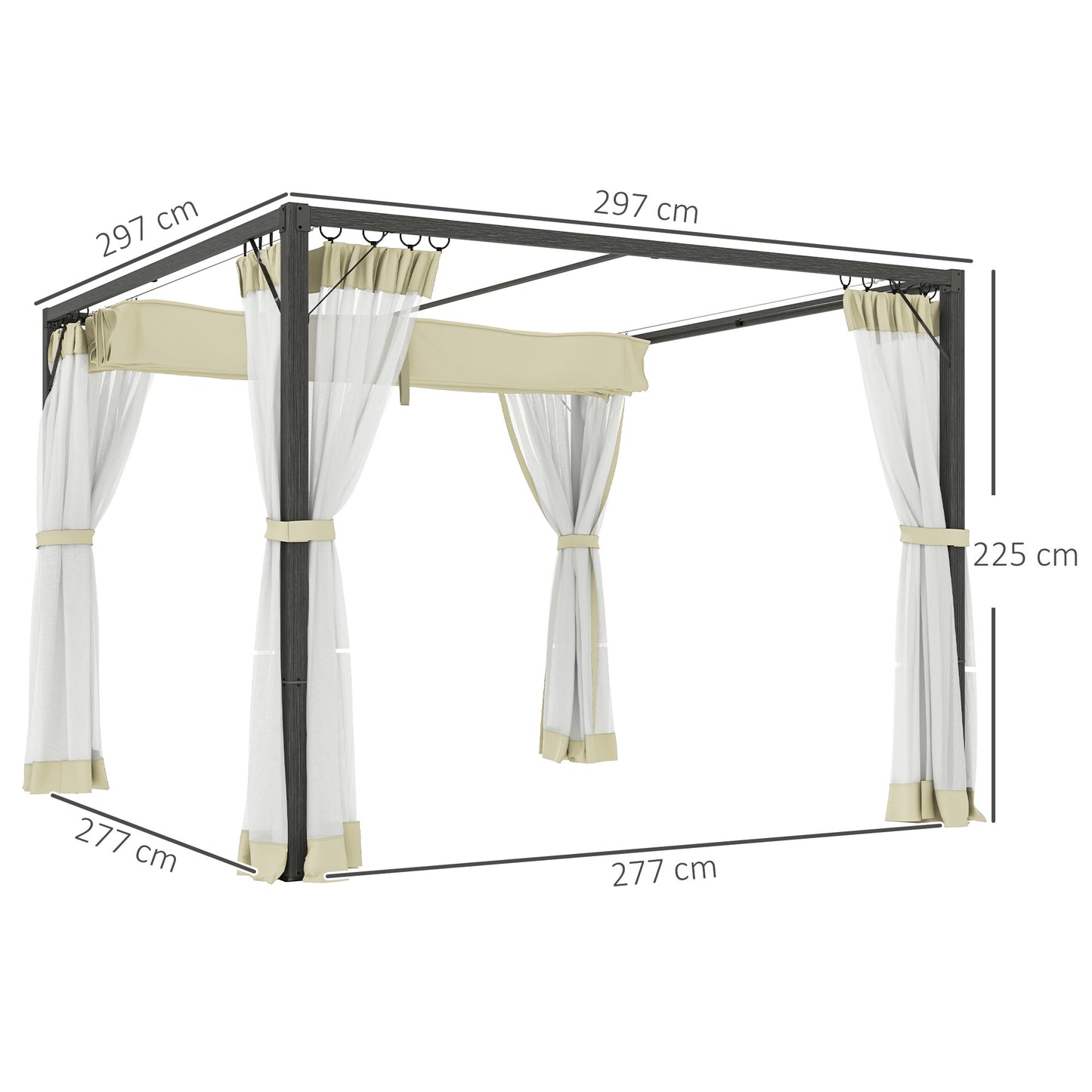 Outsunny 3 x 3m Aluminium Frame Pergola With Retractable Roof For Outdoor Shade Shelter Khaki