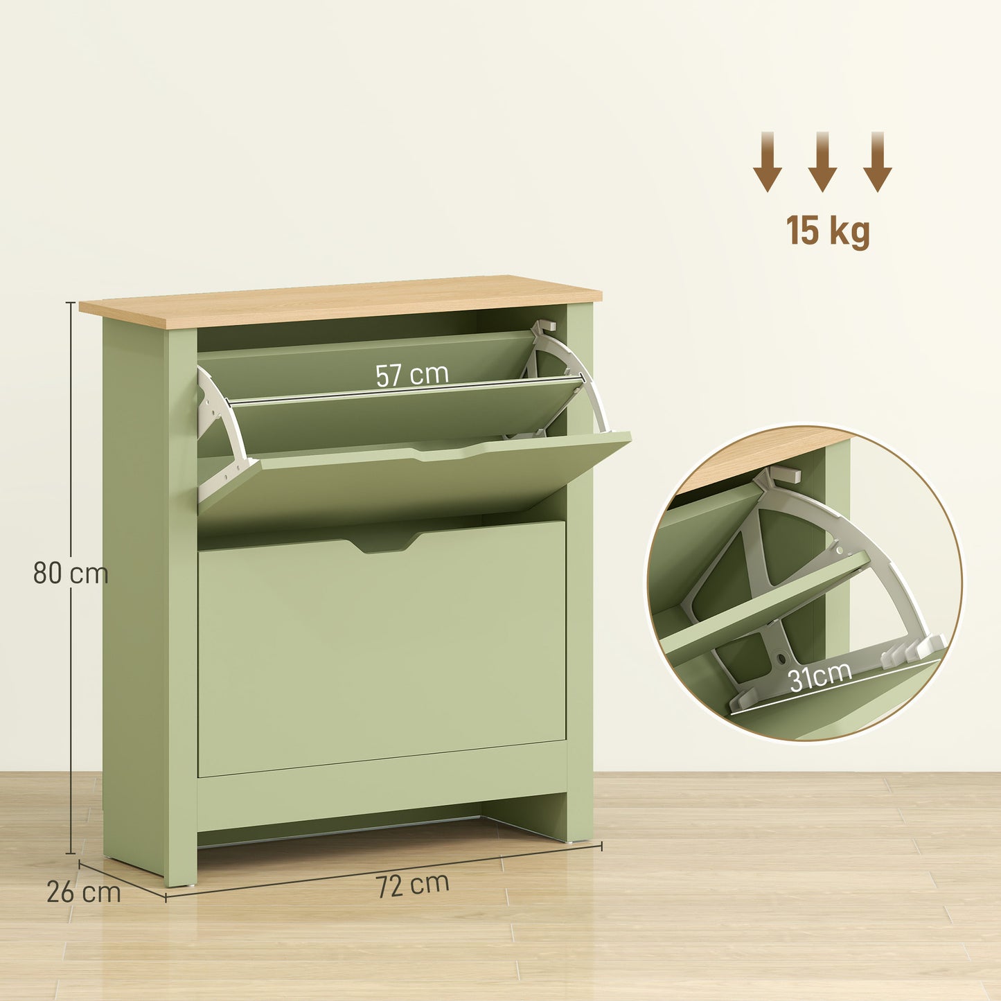 HOMCOM Slim Narrow Shoe Cabinet With 2 Flip Drawers And Adjustable Shelves Holds 12 Pairs Green