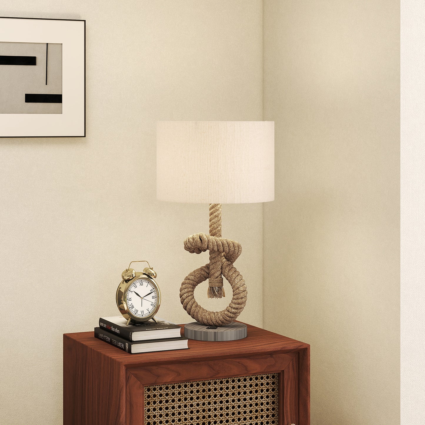 HOMCOM Nautical Table Lamps Set Of 2 With USB Port For Bedroom And Living Room Warm White LED Bulbs Included Hemp Rope