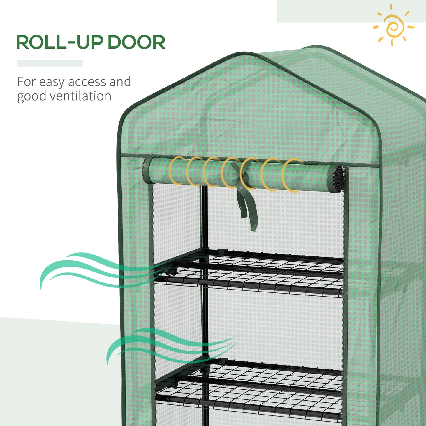 Outsunny Compact Three-Tier Greenhouse with Wheels - Green